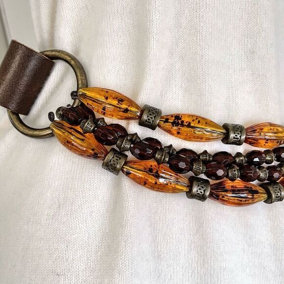 Antoniazzi Firenze Genuine Leather Beaded Belt Size L Brown Amber Bronze Italy - Picture 3 of 9